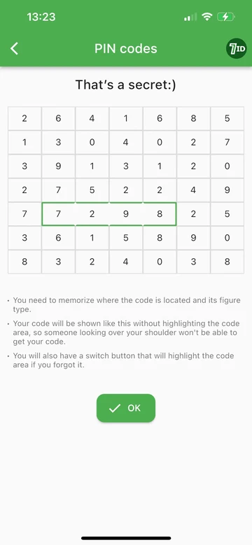 7ID: guarda els teus codis PIN de manera segura en una aplicació