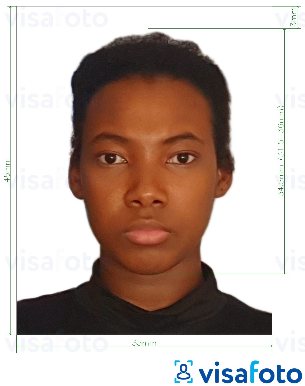 ຕົວຢ່າງຮູບພາບສໍາລັບ Visa Benin visa 35x45 cm (35x45 mm) ພ້ອມມີຂໍ້ກໍານົດຂະໜາດທີ່ແນ່ນອນ