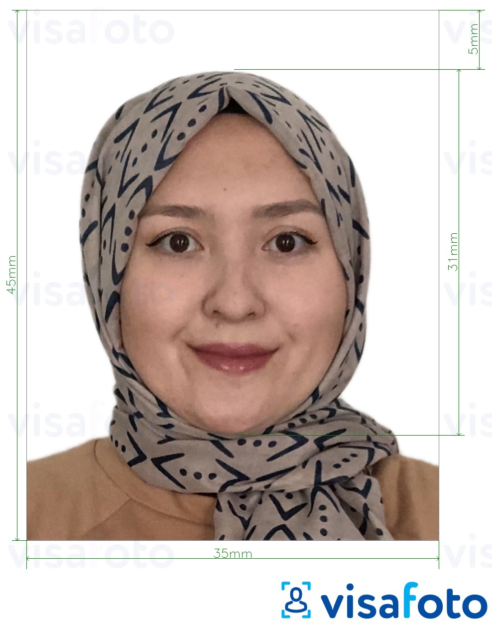 ຕົວຢ່າງຮູບພາບສໍາລັບ Malaysia Visa 35x45 mm white background ພ້ອມມີຂໍ້ກໍານົດຂະໜາດທີ່ແນ່ນອນ