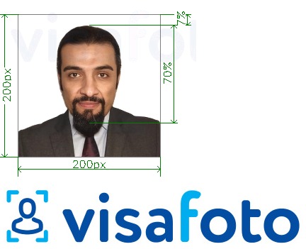 ຕົວຢ່າງຮູບພາບສໍາລັບ Saudi Hajj visa 200x200 pixels ພ້ອມມີຂໍ້ກໍານົດຂະໜາດທີ່ແນ່ນອນ