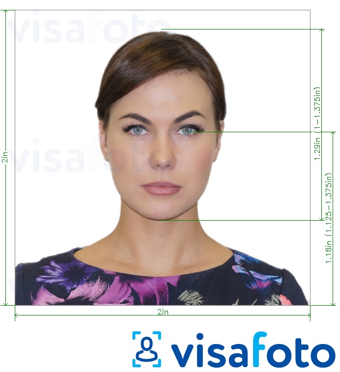 ຕົວຢ່າງຮູບພາບສໍາລັບ US Visa 2x2 ນິ້ວ (51x51mm) ພ້ອມມີຂໍ້ກໍານົດຂະໜາດທີ່ແນ່ນອນ